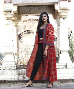 Red Rose Hand Woven Organic Cotton Kimono Dress